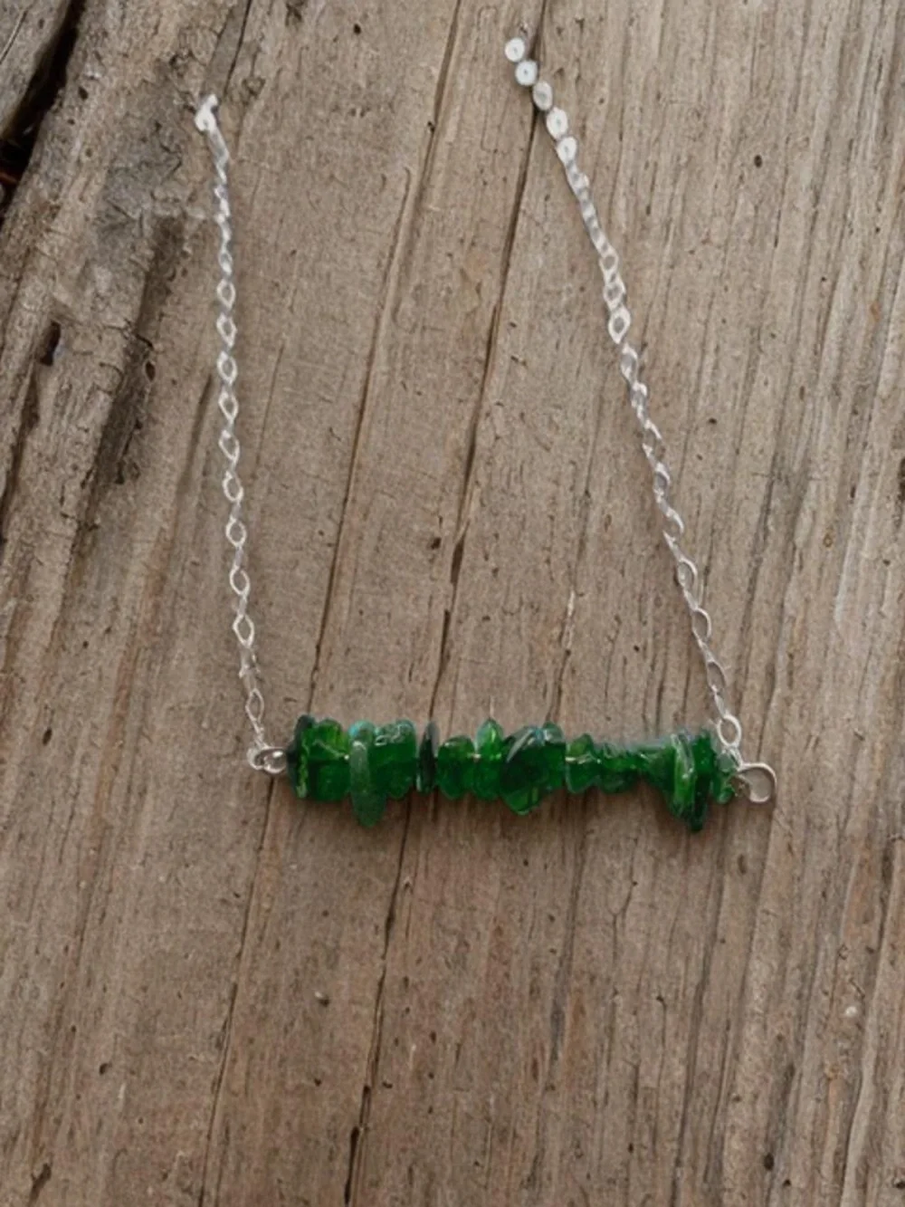 Sterling Silver and Green Howlite Chip Bar Necklace - Picture 6 of 6